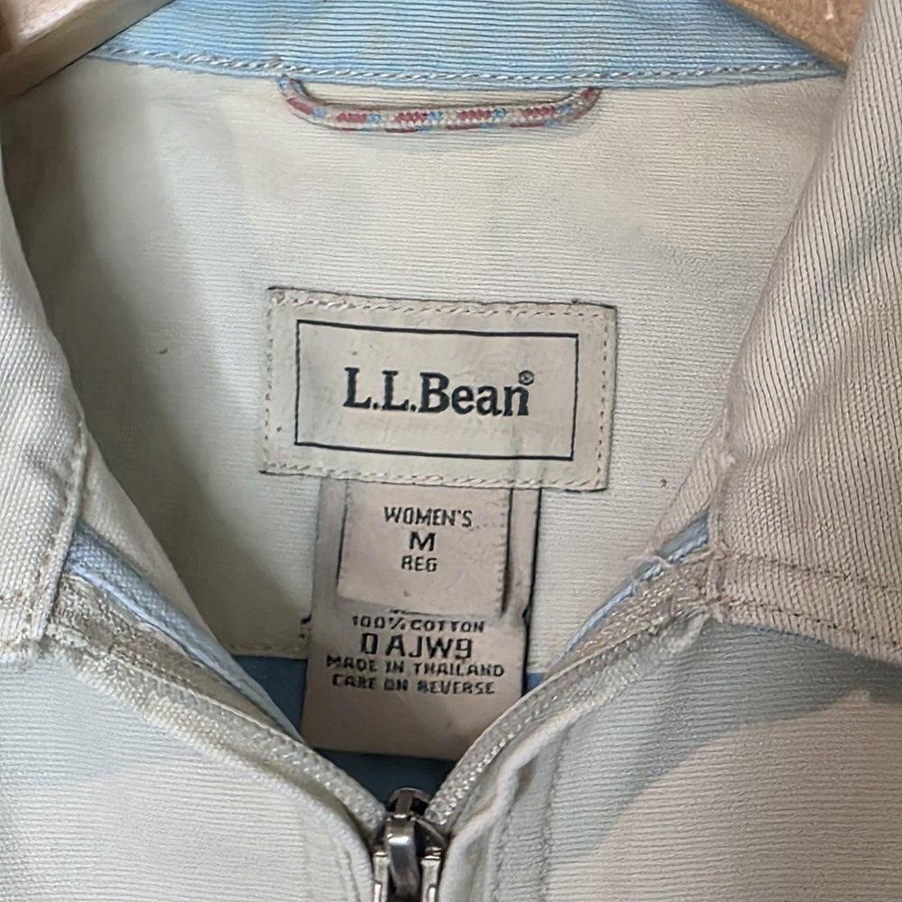 LL Bean Ivory Cream Crop Moto Canvas Utility Women Med Zip Workwear Chic Preppy - Picture 3 of 6